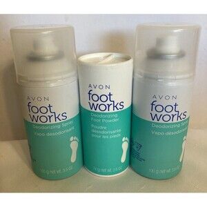 Avon Foot Works DEODORIZING SPRAY x 2 & POWDER Odor Protection / Cools / Dry
